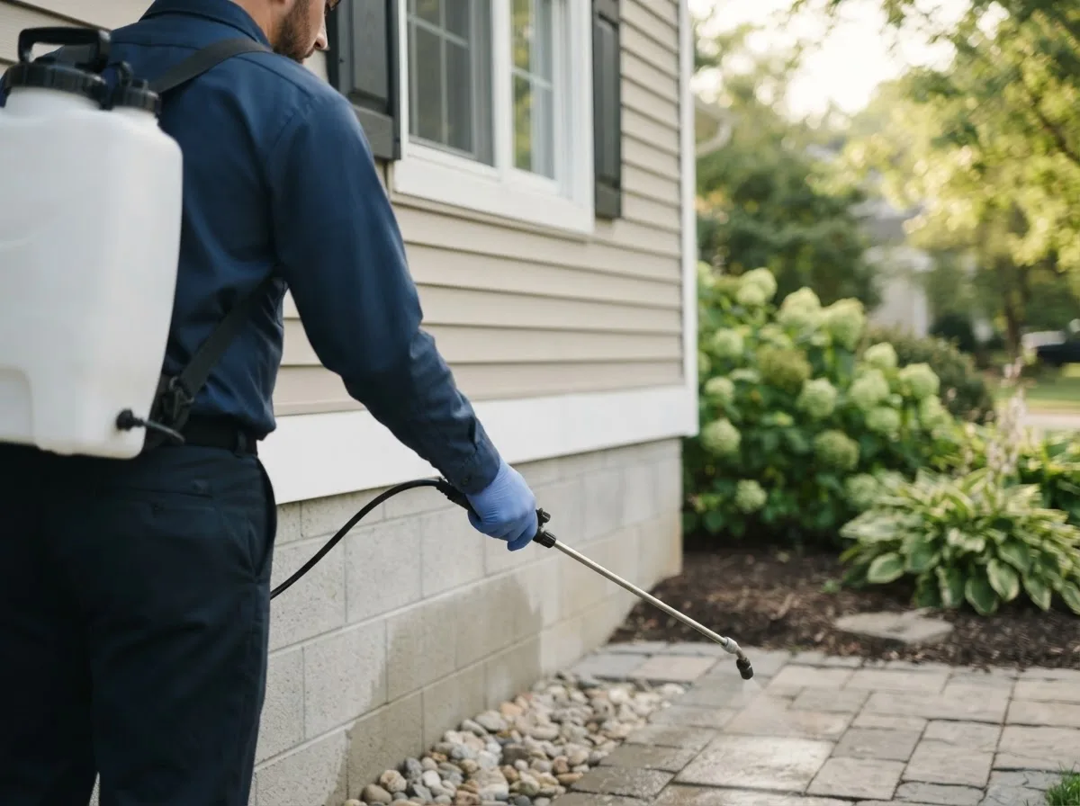 Pest control technician inspecting a home in Holland, MA